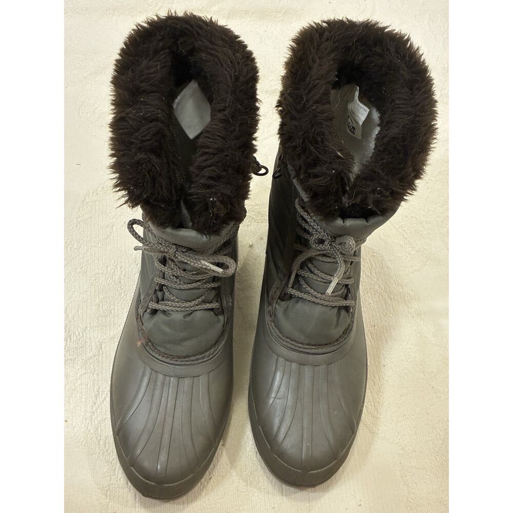 Sorel Women’s Kaufmam Canada Army Green Lined Rubber Fur Top Lace Up Snow Boots7